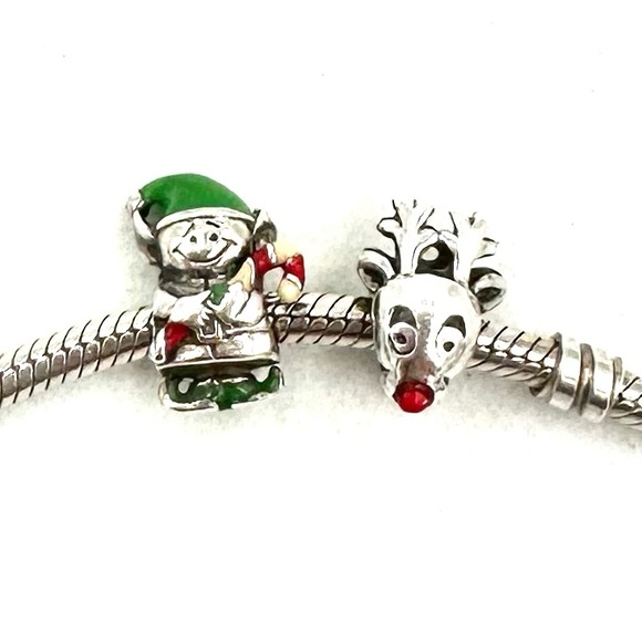 CHAMILIA Christmas Sterling Silver Charm Bead Elf Rudolph the Red Nose Reindeer - Picture 1 of 9